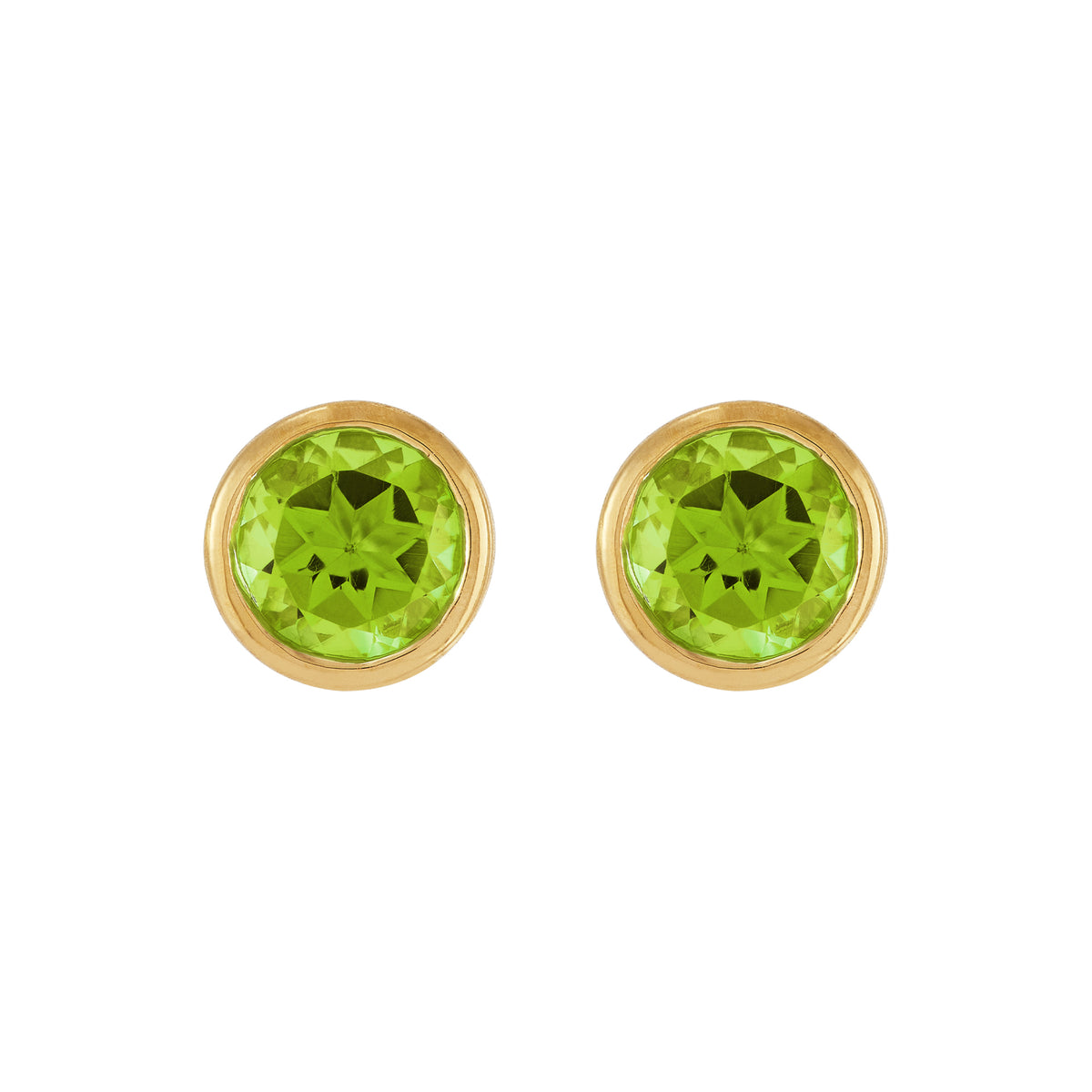 14Ky Peridot 5Mm Round Bezel Set Earrings
