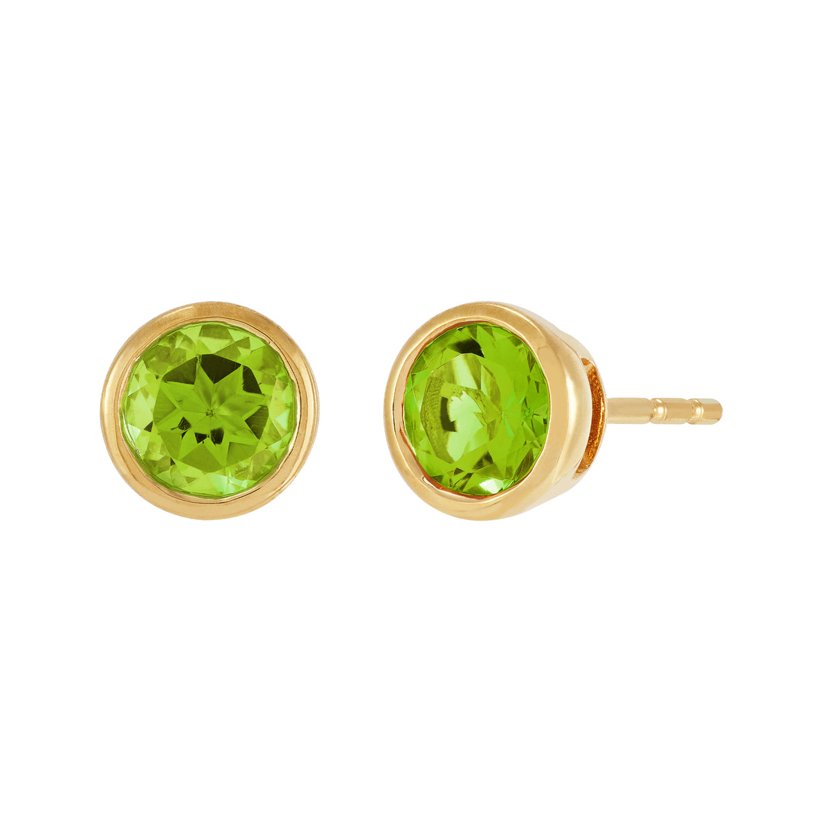 14Ky Peridot 5Mm Round Bezel Set Earrings