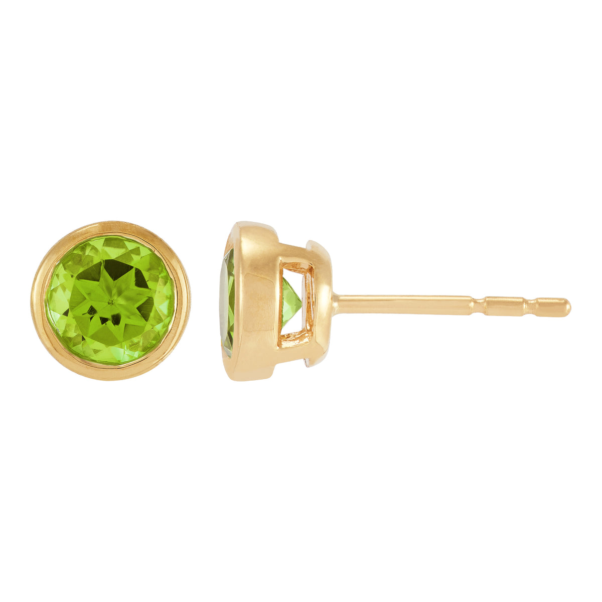 14Ky Peridot 5Mm Round Bezel Set Earrings