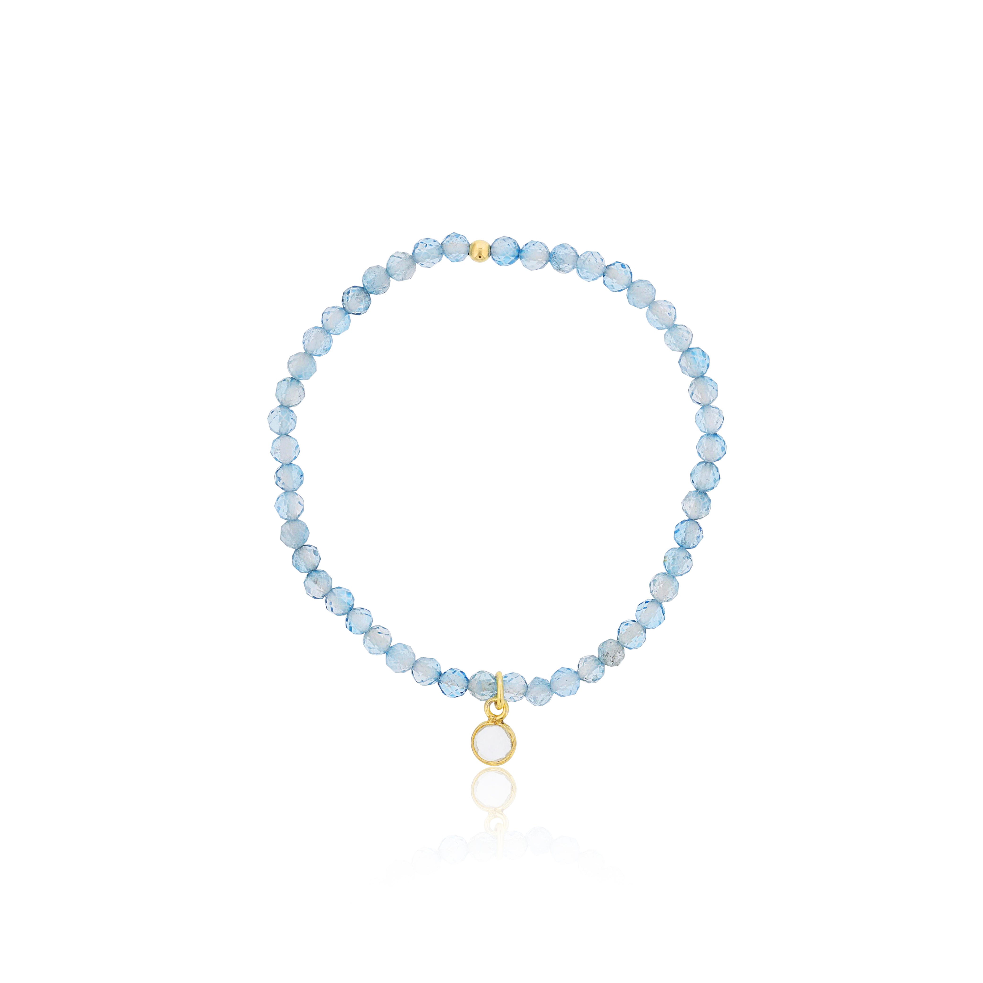4mm Blue Topaz w/ GP Clear Quartz Bezel Charm