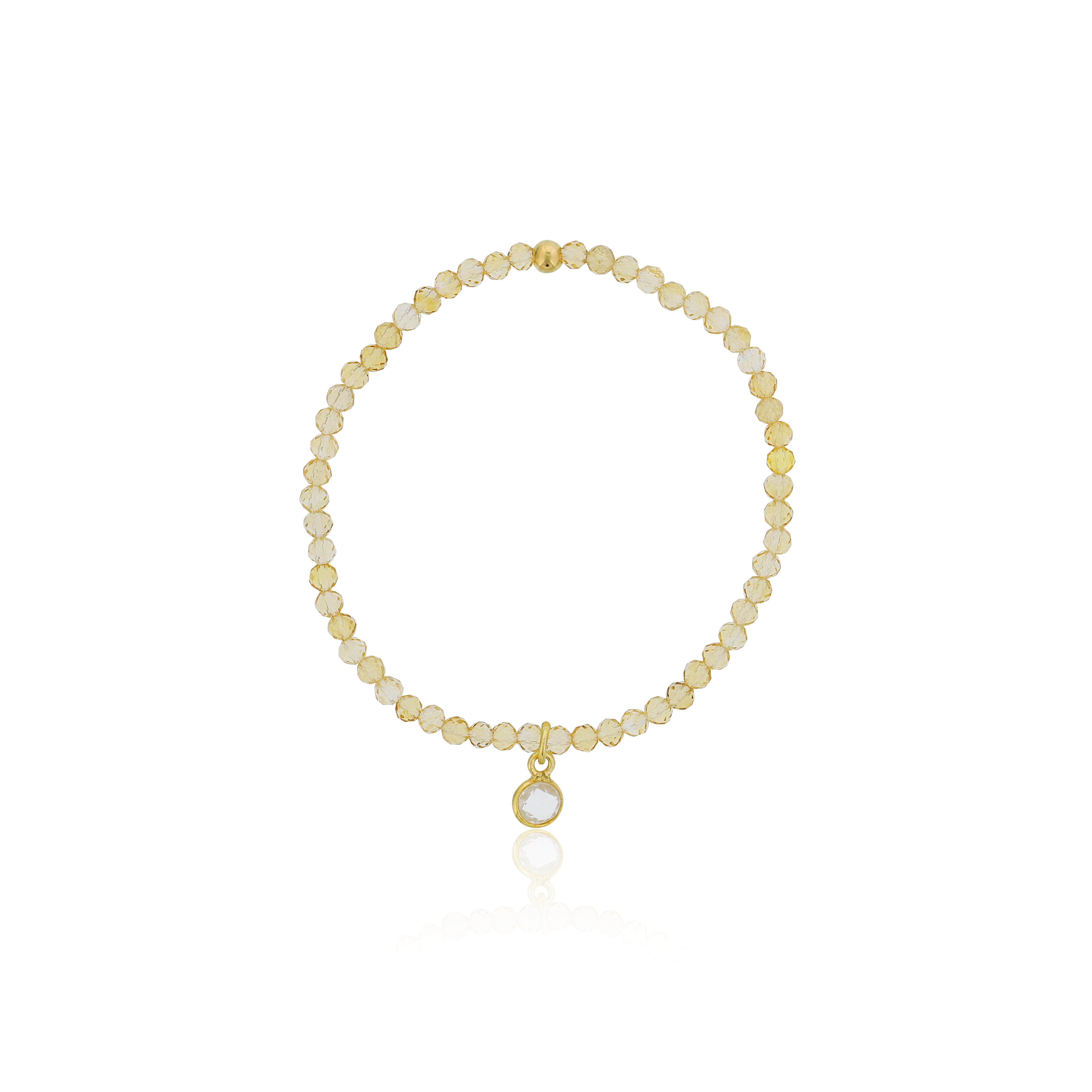 4mm Citrine w/ GP Clear Quartz Bezel Charm
