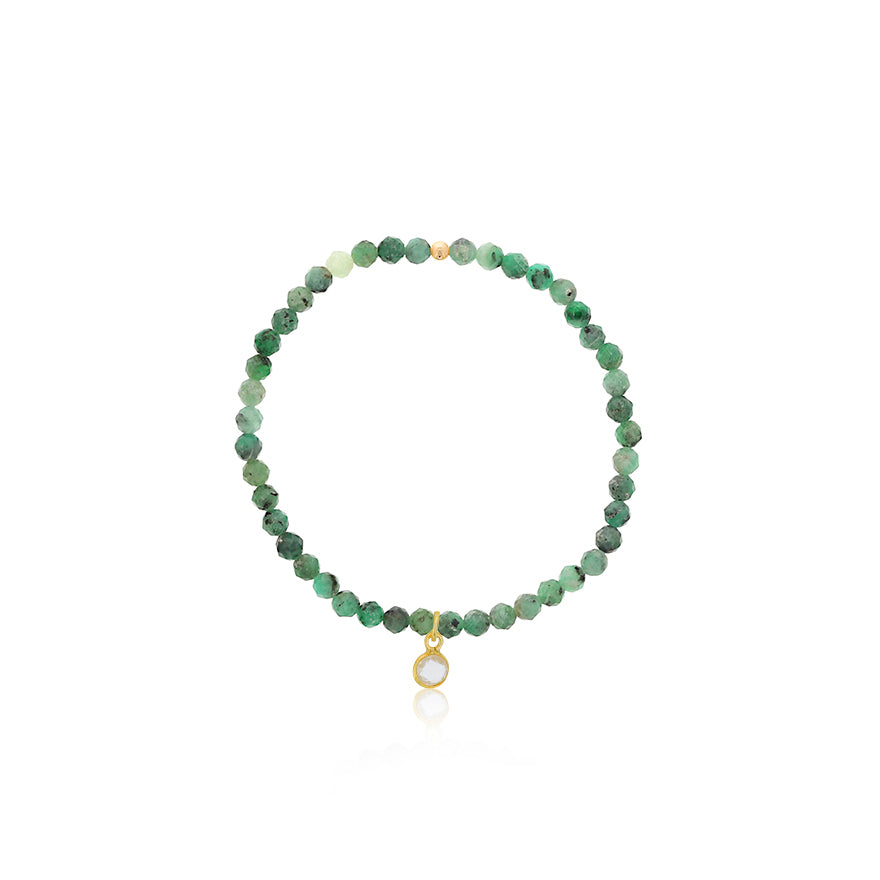 4mm Emerald w/ GP Clear Quartz Bezel Charm
