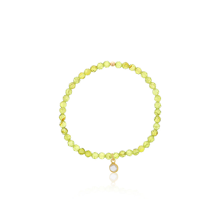 4mm Peridot w/ GP Clear Quartz Bezel Charm