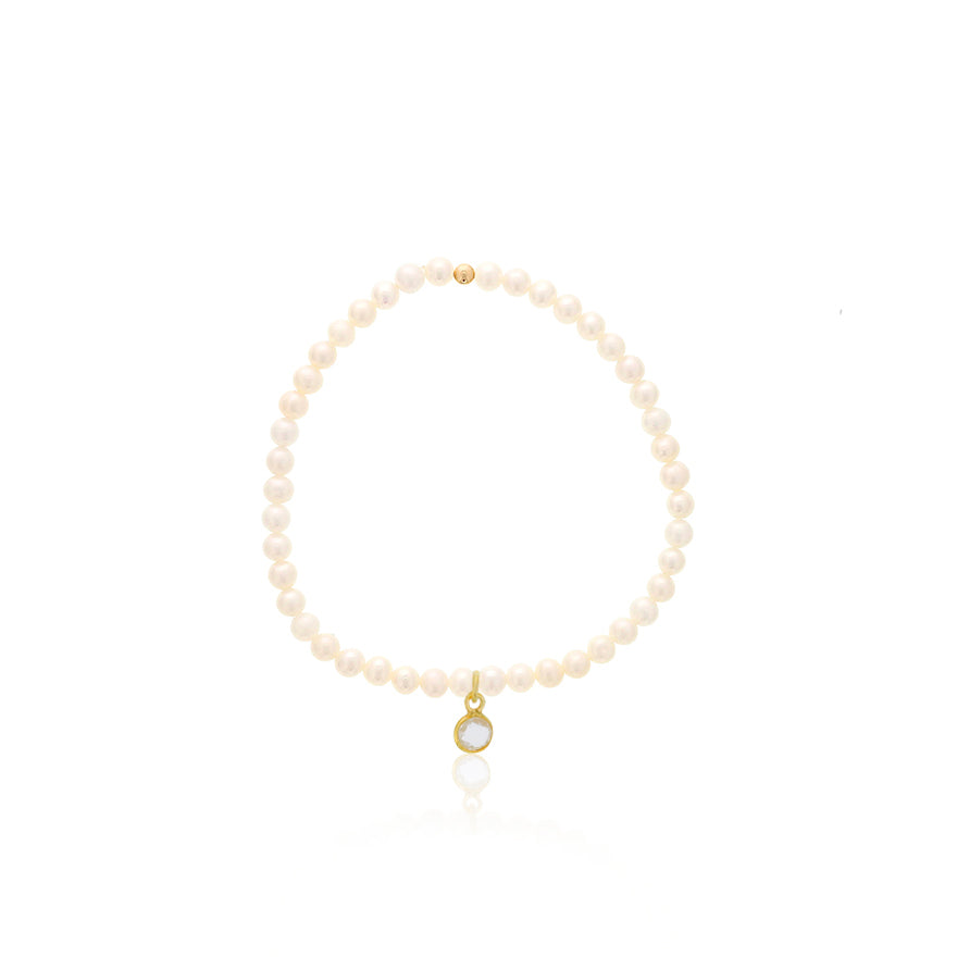 4mm Pearl w/ GP Clear Quartz Bezel Charm