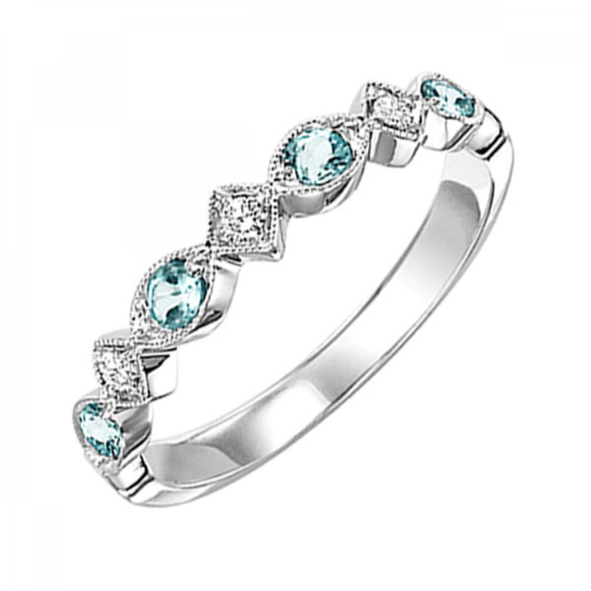 10K White Gold Blue Topaz And Diamond Stackable Band