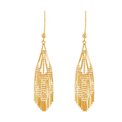 14K Yellow Gold Beaded Fantasy Multi Row Dangle Earrings