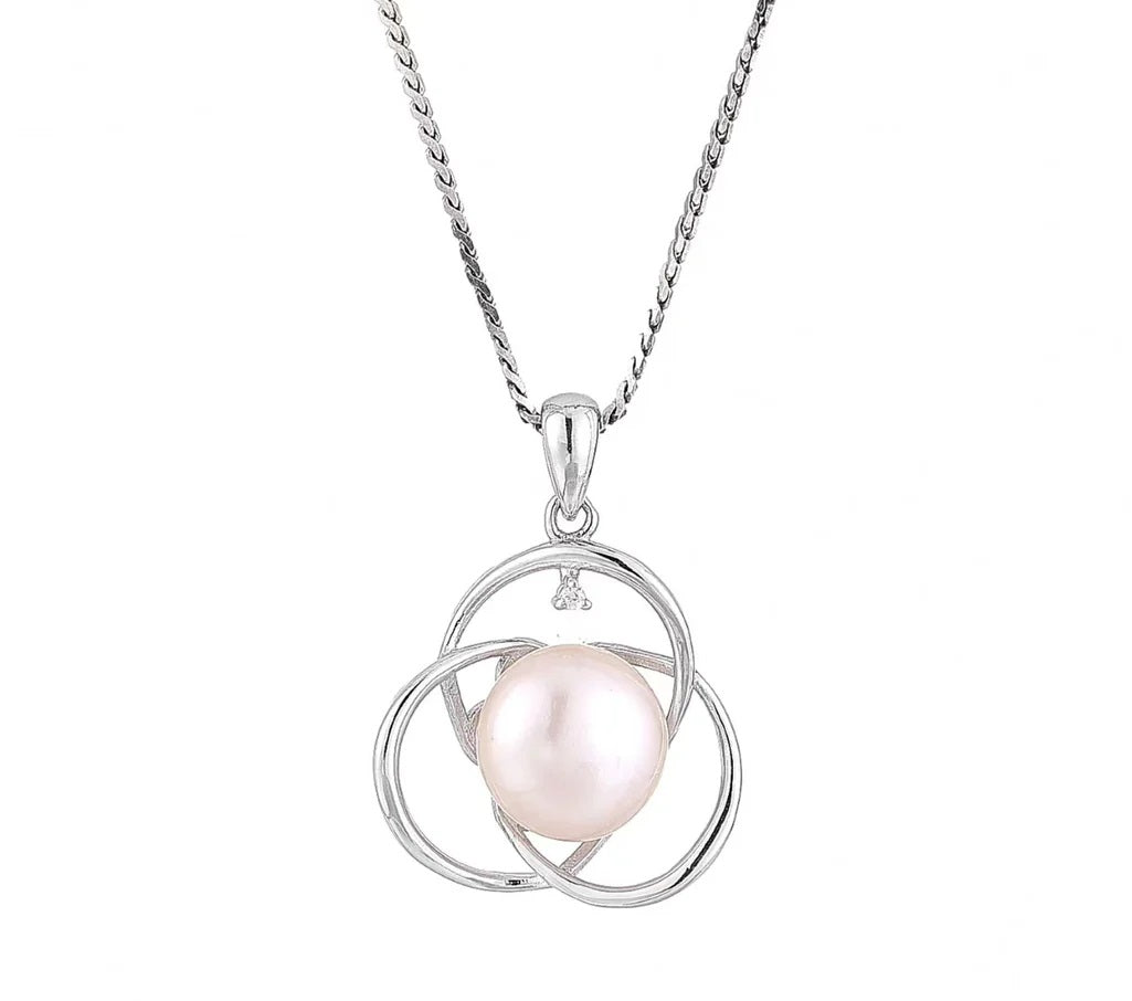 SS Pearl on Trinity Hoop w/ CZ Accent