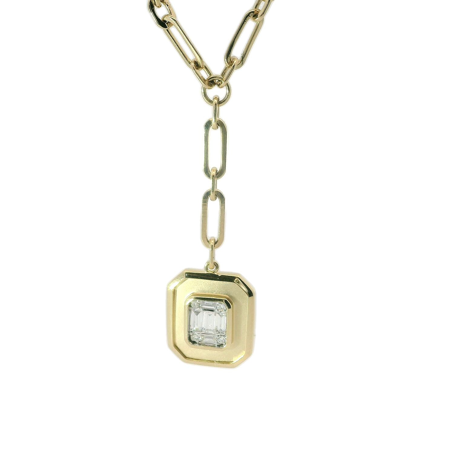 14Ky .16Cttw Baguette & Round Diamond Bezel Set Y Necklace - 19"