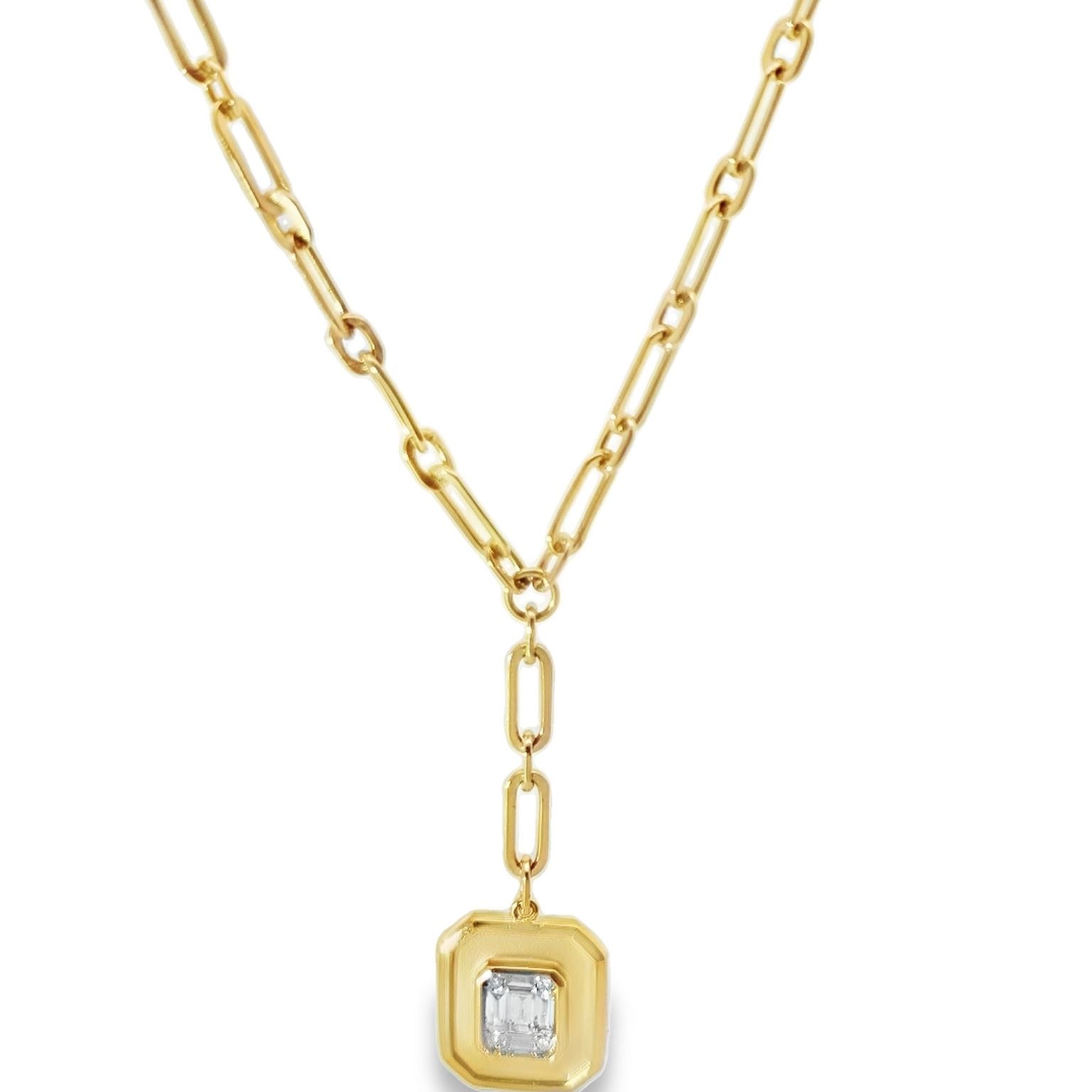 14Ky .16Cttw Baguette & Round Diamond Bezel Set Y Necklace - 19"