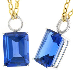 14K Yellow Gold Oct. Blue Topaz with Diamond Accent Necklace