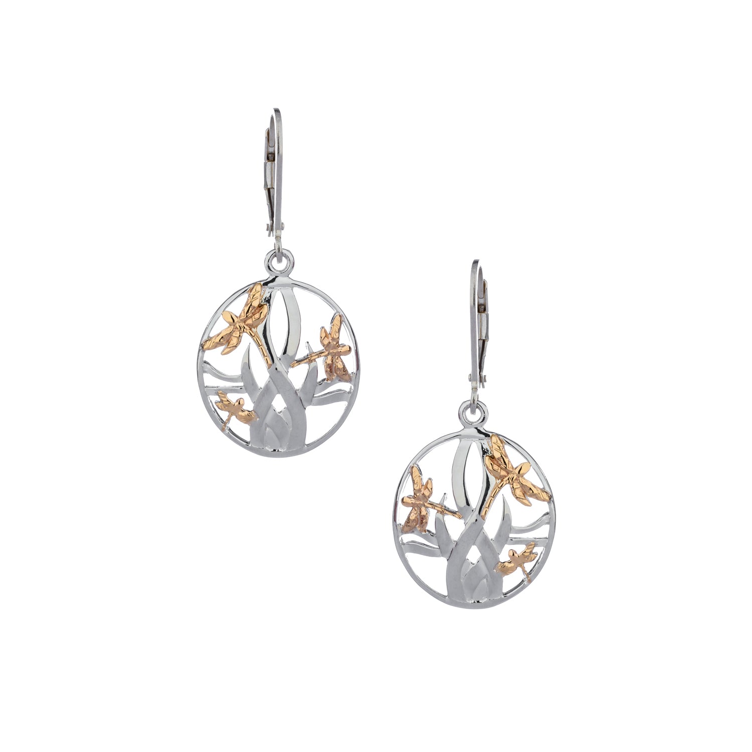 S/Sil & 10K Dragonfly In Reeds Leverback Earrings