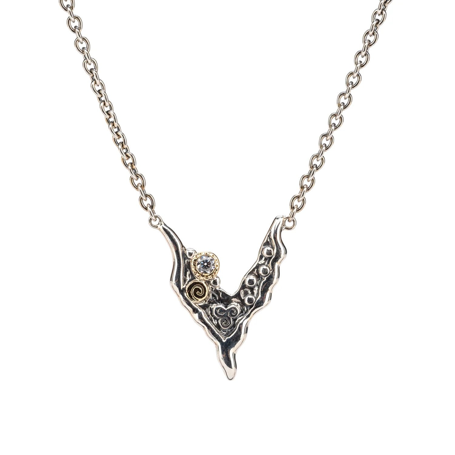 S/Sil Oxidized + 10K Cz Rocks 'N Rivers Necklet