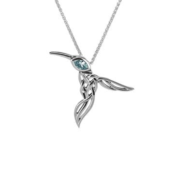 S/Sil + Sky Blue Topaz Hummingbird Pendant