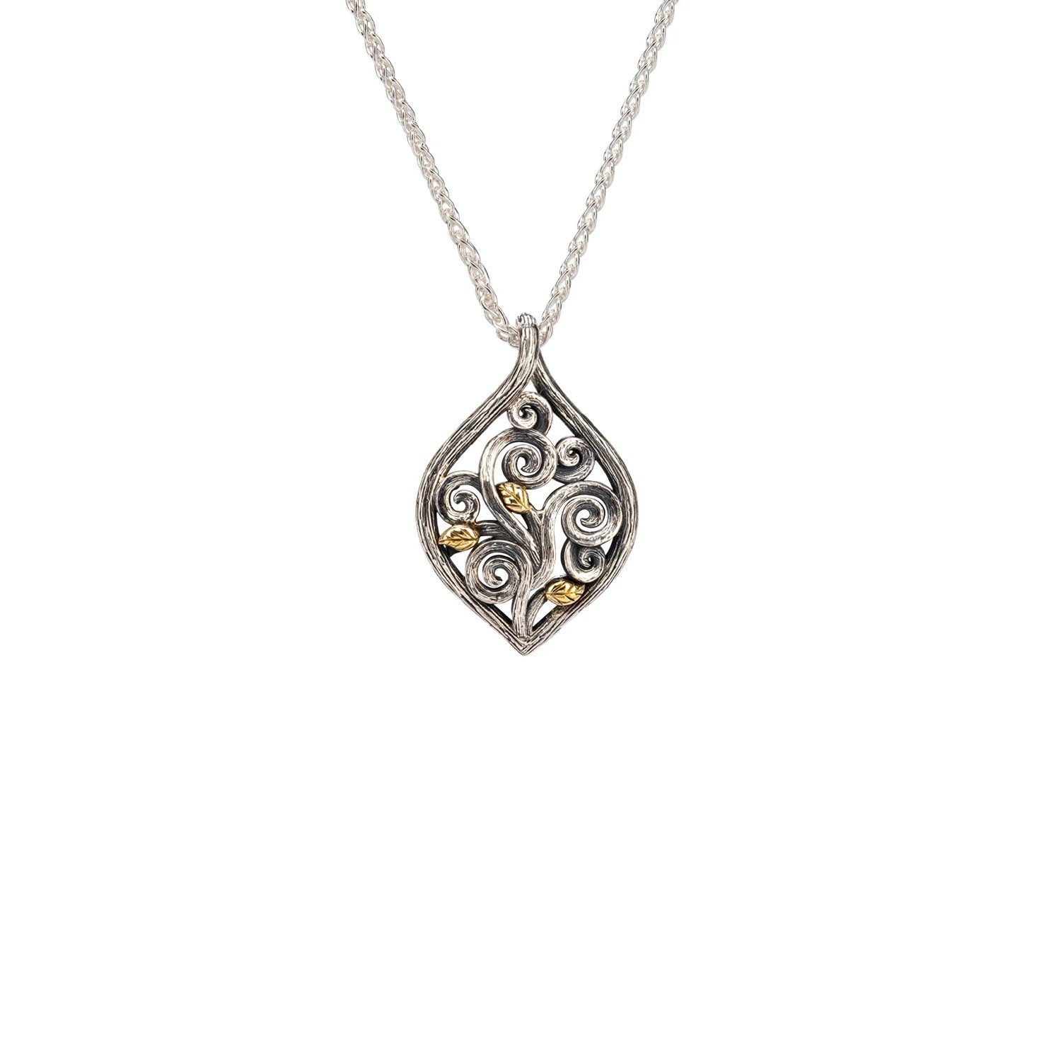 Oxidized Ss/10K Tree Of Life Pendant W/Chain
