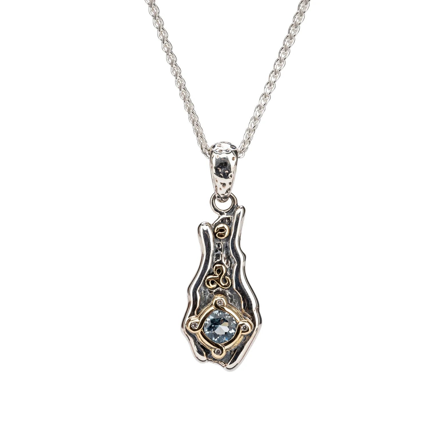S/Sil Oxidized + 10K Sky Blue Topaz & Cz Rocks 'N Rivers Pendant