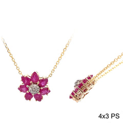 14K Yellow Gold Ruby Floral Pendant With Diamond Accent