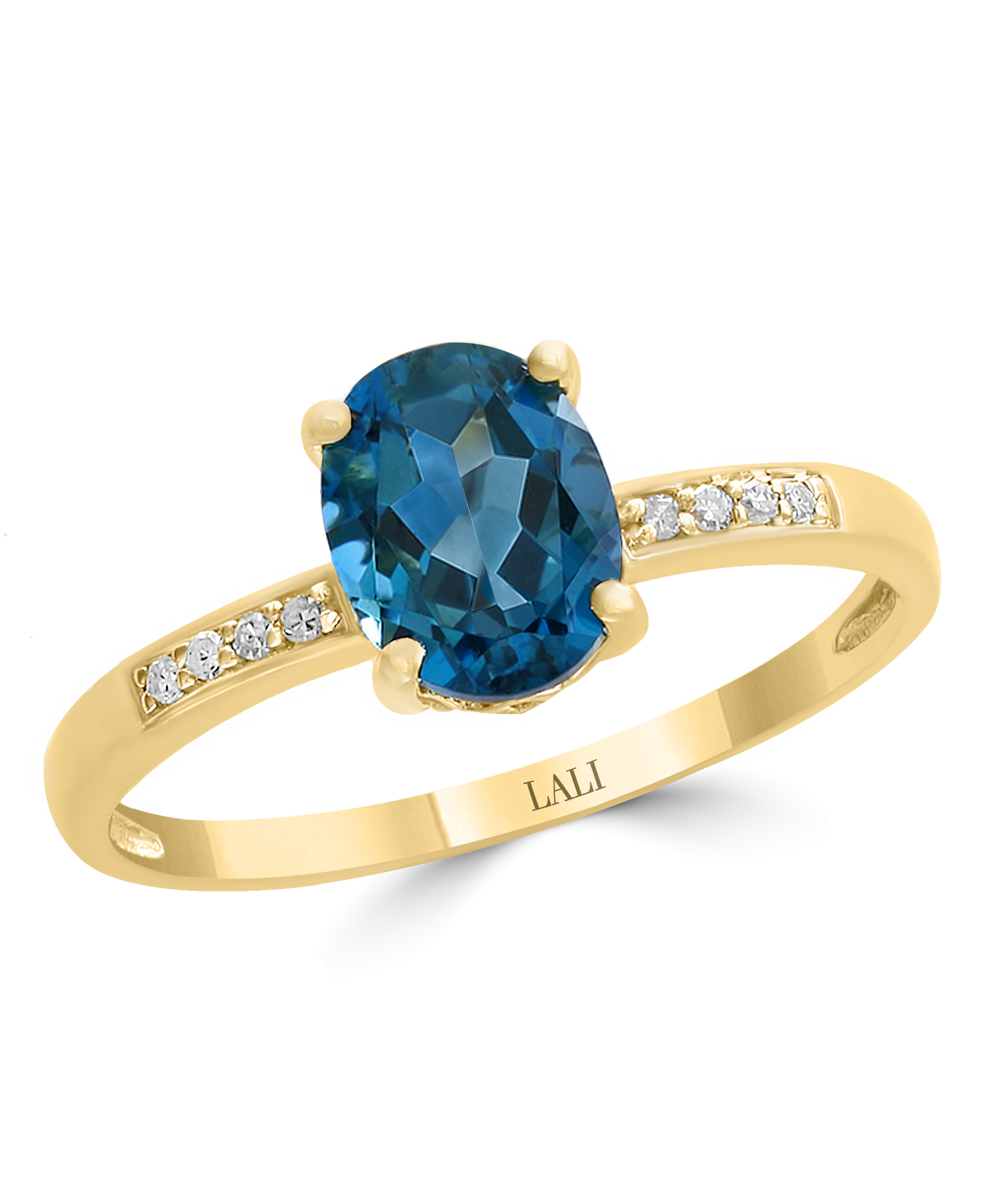 14K Yellow Gold London Blue Topaz Ring with Diamond Accents
