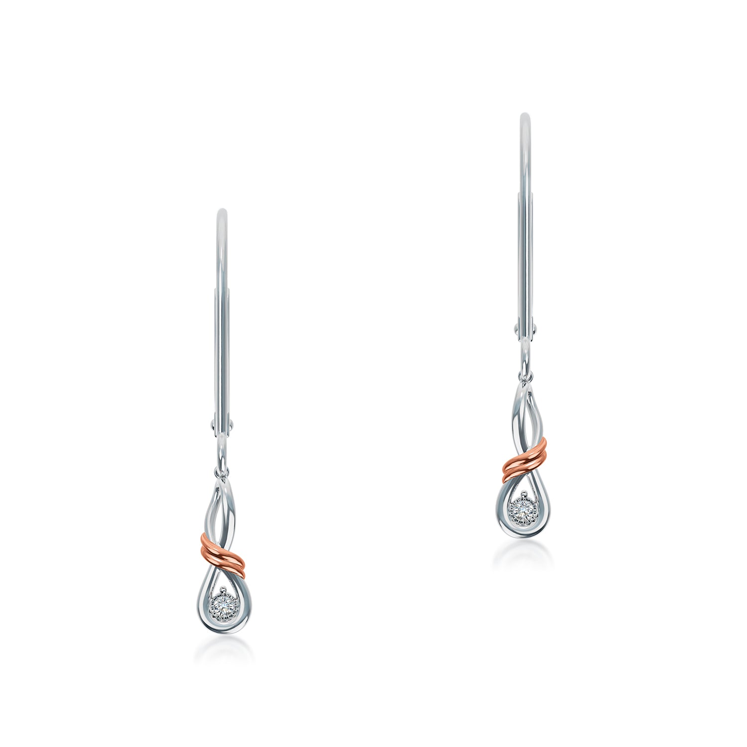 Silver And Lab Grown Diamond Knot Leverback Earrings .04Cttw