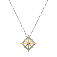 Silver And Lab Grown Diamond Compass Pendant .09Cttw