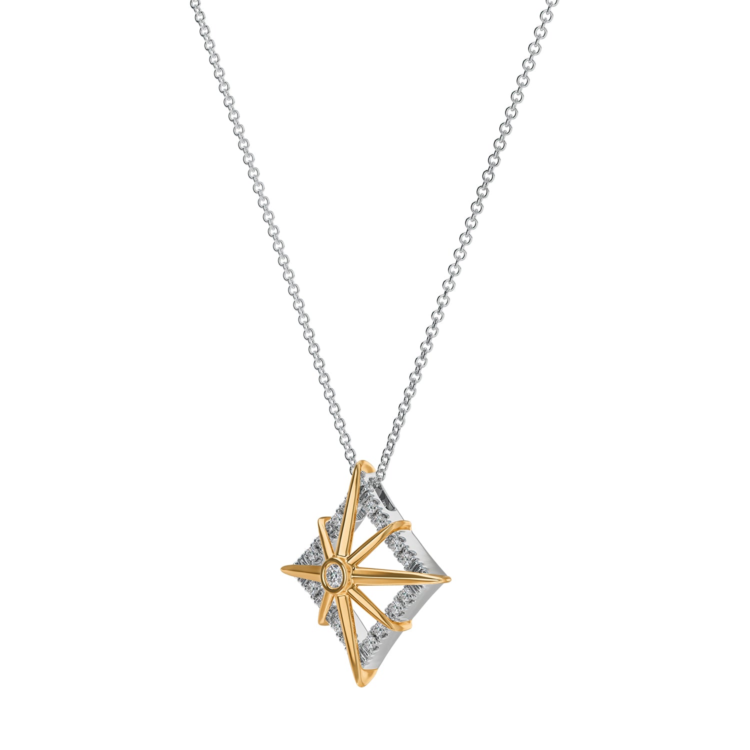 Silver And Lab Grown Diamond Compass Pendant .09Cttw