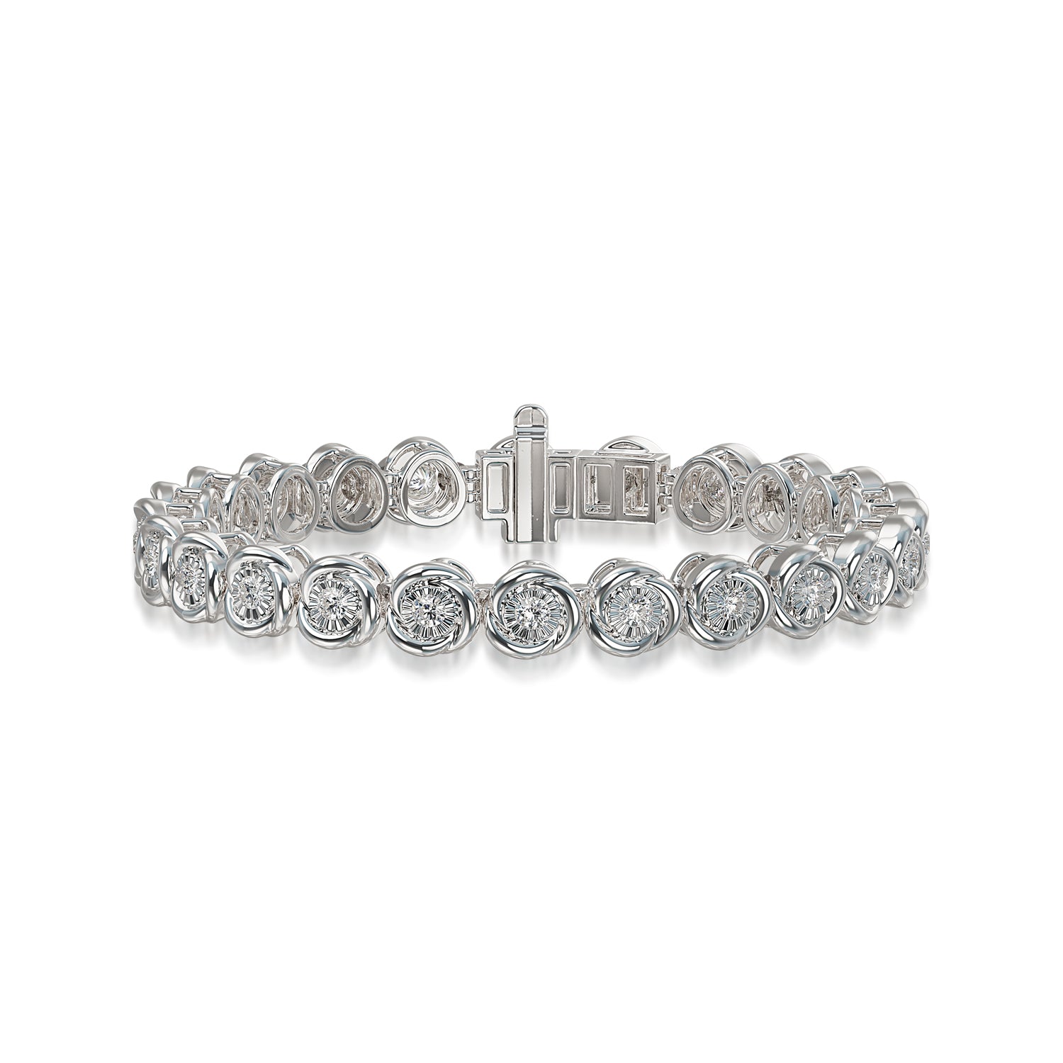 1Cttw Silver And Lab Grown Diamond Bezel Illusion Bracelet