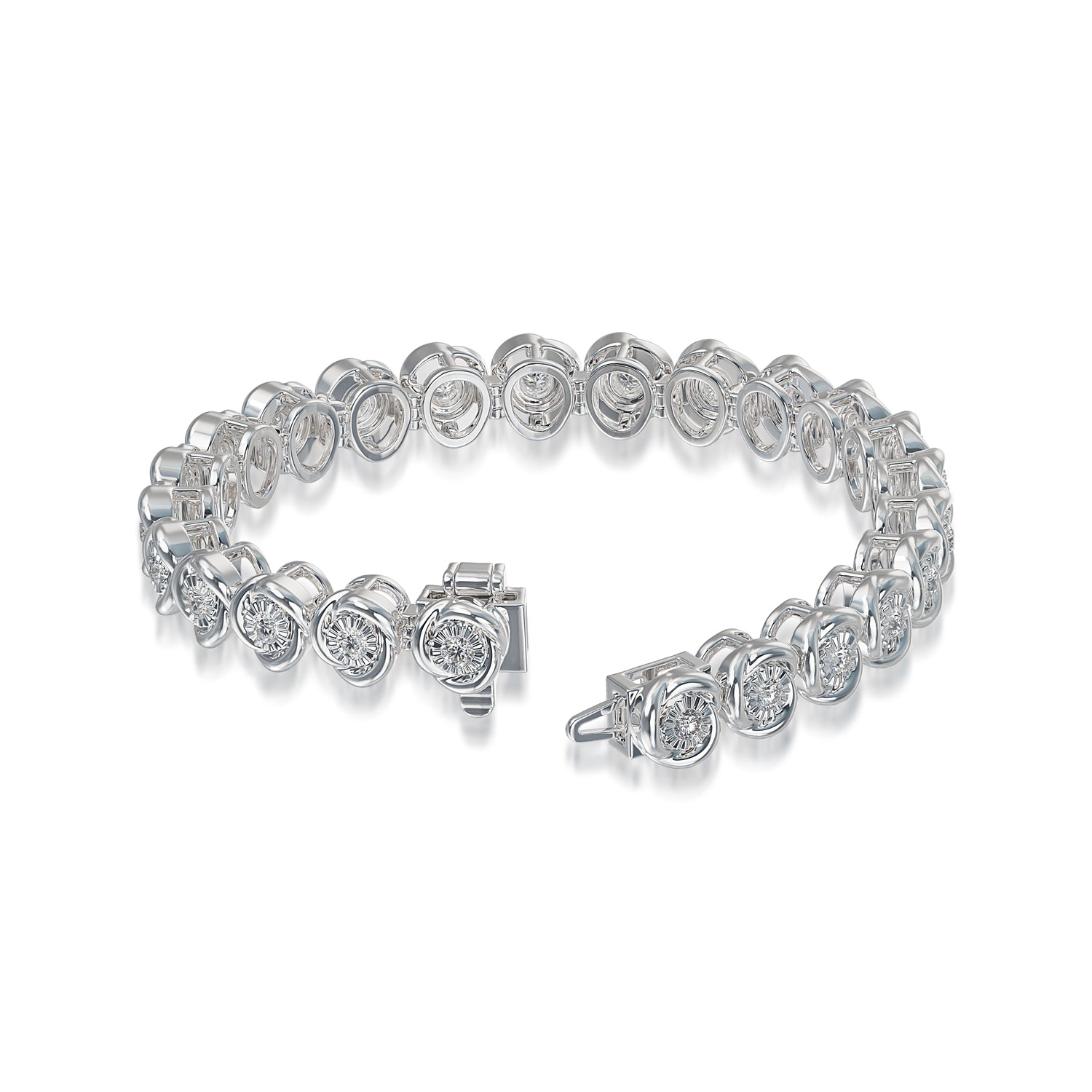 1Cttw Silver And Lab Grown Diamond Bezel Illusion Bracelet