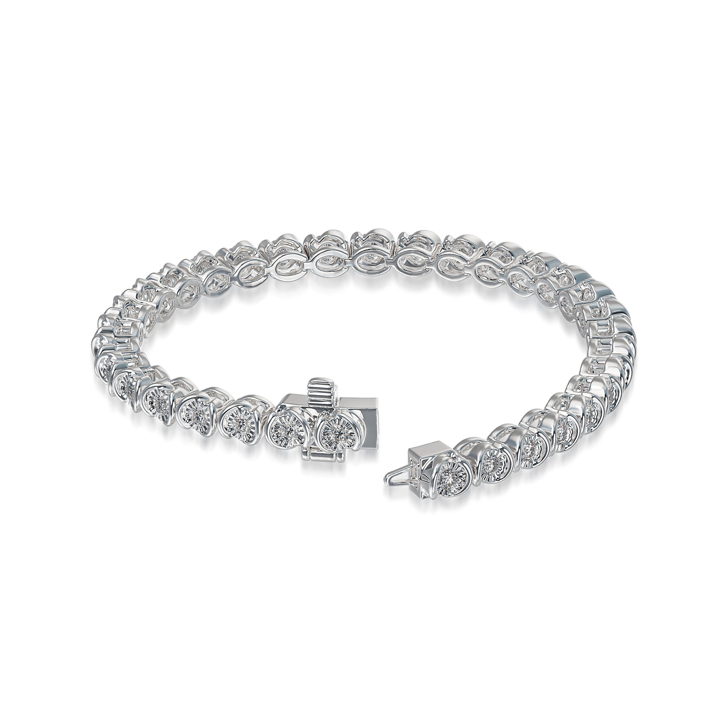 1Cttw Silver And Lab Grown Diamond ILLUSION PLATE Bracelet