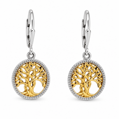 Ss/10Ky Tree Of Life Leverback Earrings - Small