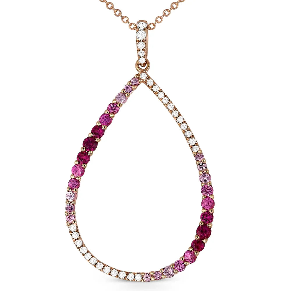 14K RG PEAR SHAPED PINK SAPPH NECKLACE