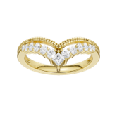 14K Yellow Gold Diamond Milgrain Chevron Band