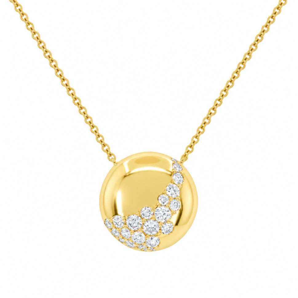 14K Yellow Gold Round Motif Necklace with Natural Diamonds