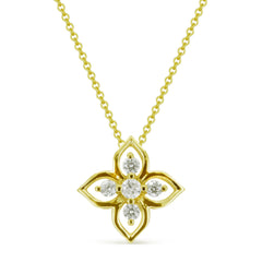 14K YG & DIA FLOWER PENDANT NECKLACE