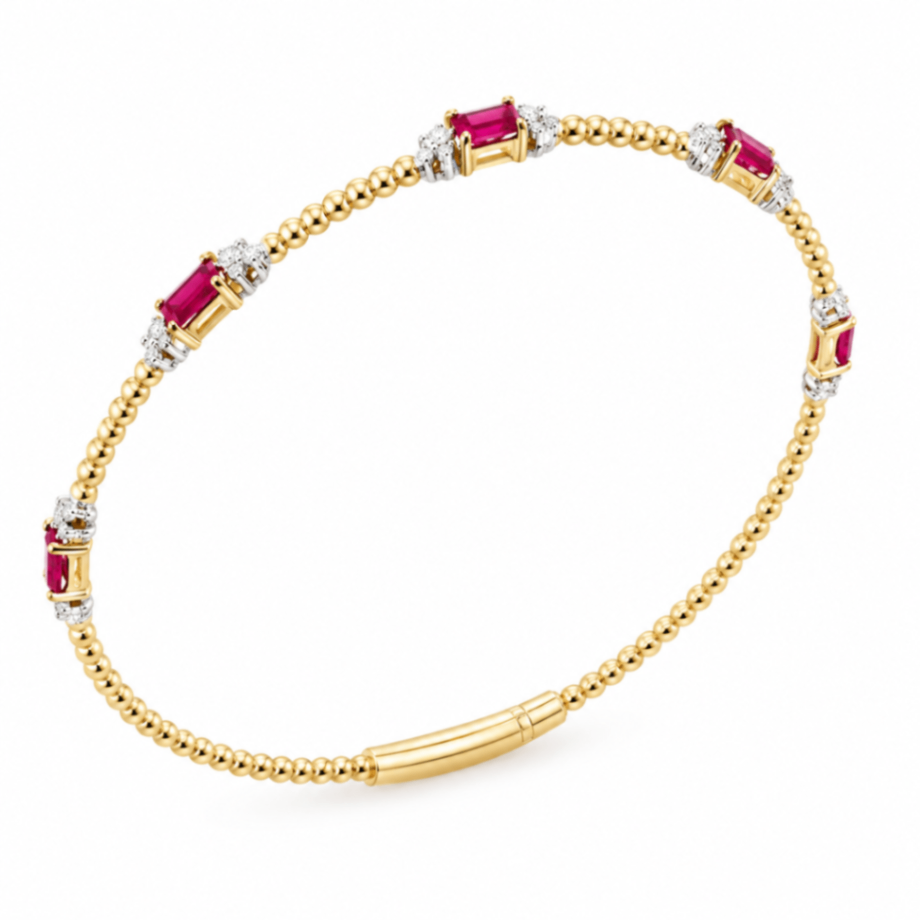 14K Diamond and Ruby Flexible Bangle
