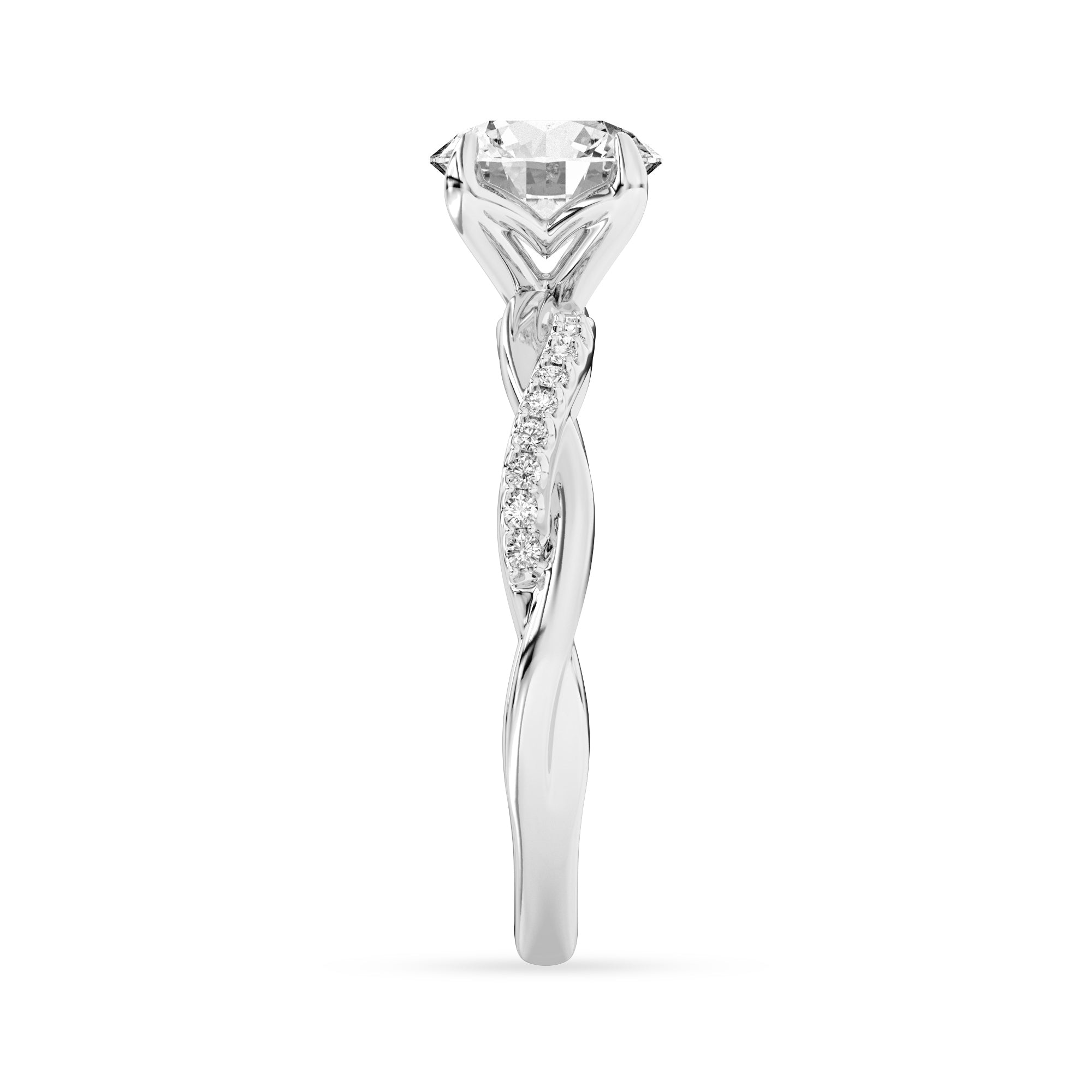 100-Facet Round Lab Grown 1.51ct Lab Grown Diamond Engagement Ring in White Gold  featuring a Diamond Accent Twist Band