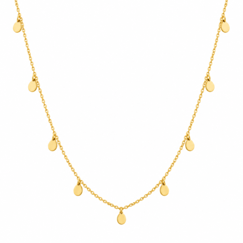 14K Yellow Gold Textured Disk Chain Necklace