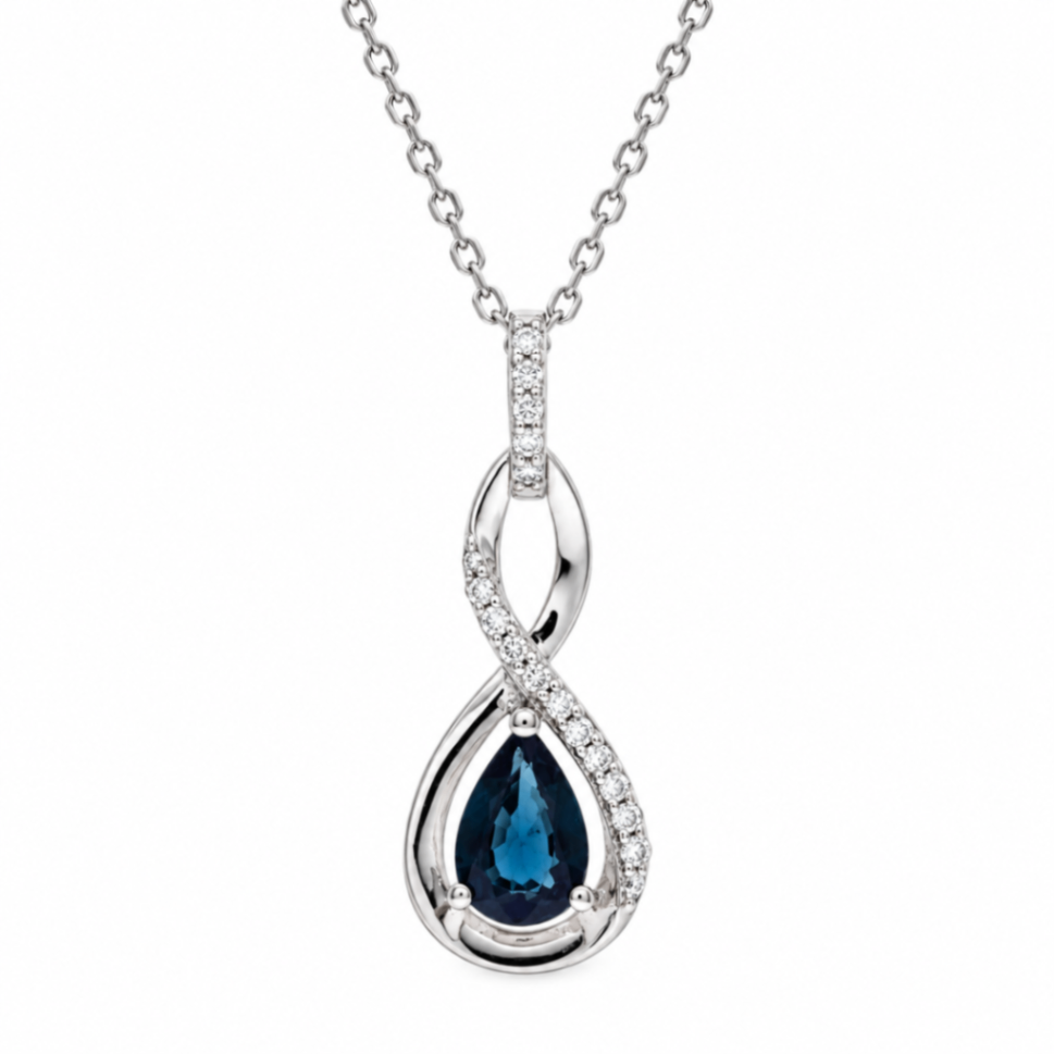 10K White Gold Pear-Shaped Sapphire & Diamond Pendant