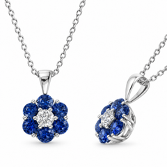 14K White Gold Sapphire and Diamond Floral Pendant