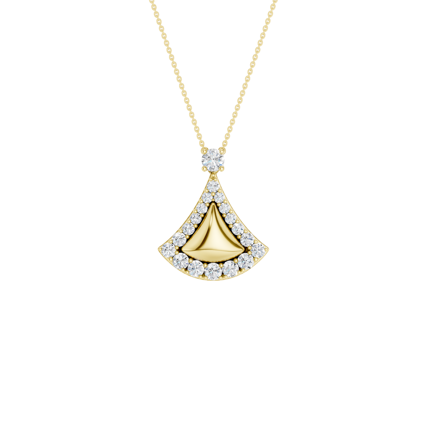 14K Yellow Gold Diamond Fan Motif Pendant
