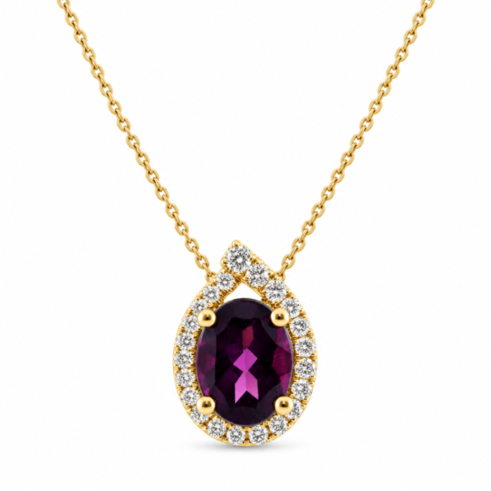 10K Yellow Gold Rhodolite and Diamond Oval Pendant