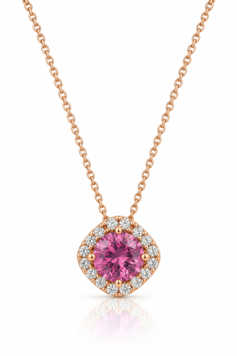 14K Rose Gold Pink Sapphire & Diamond Halo Pendant
