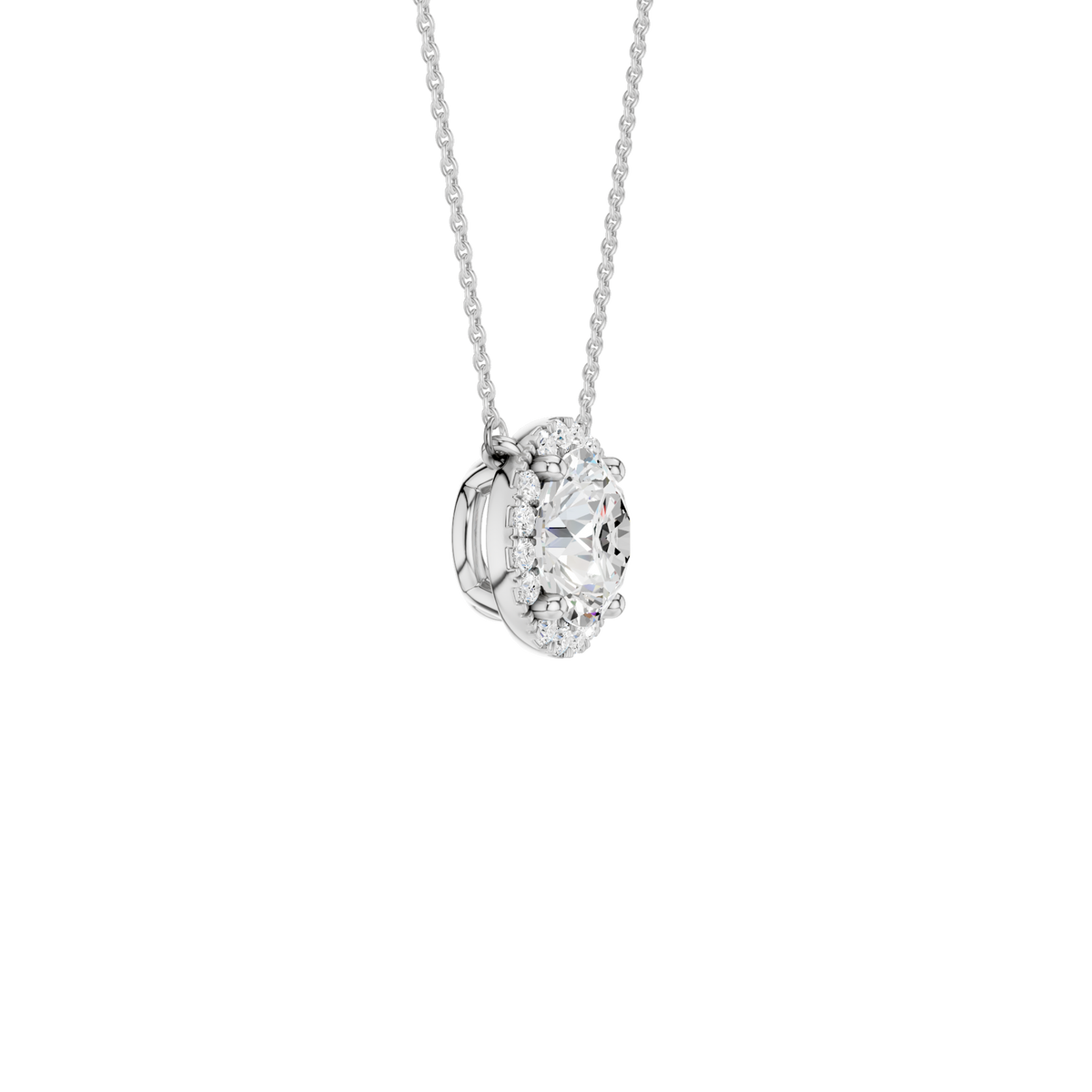 14K White Gold Diamond Pendant with Halo