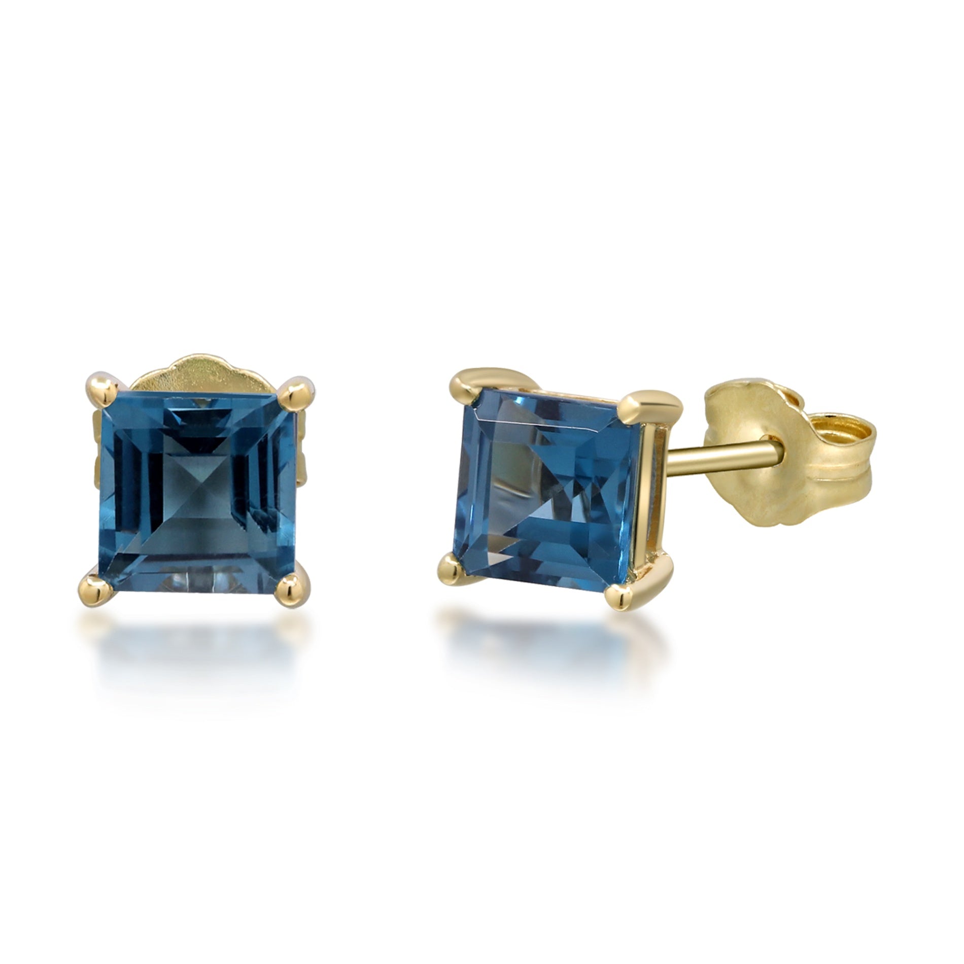 10K Yellow Gold London Blue Topaz Square Stud Earrings