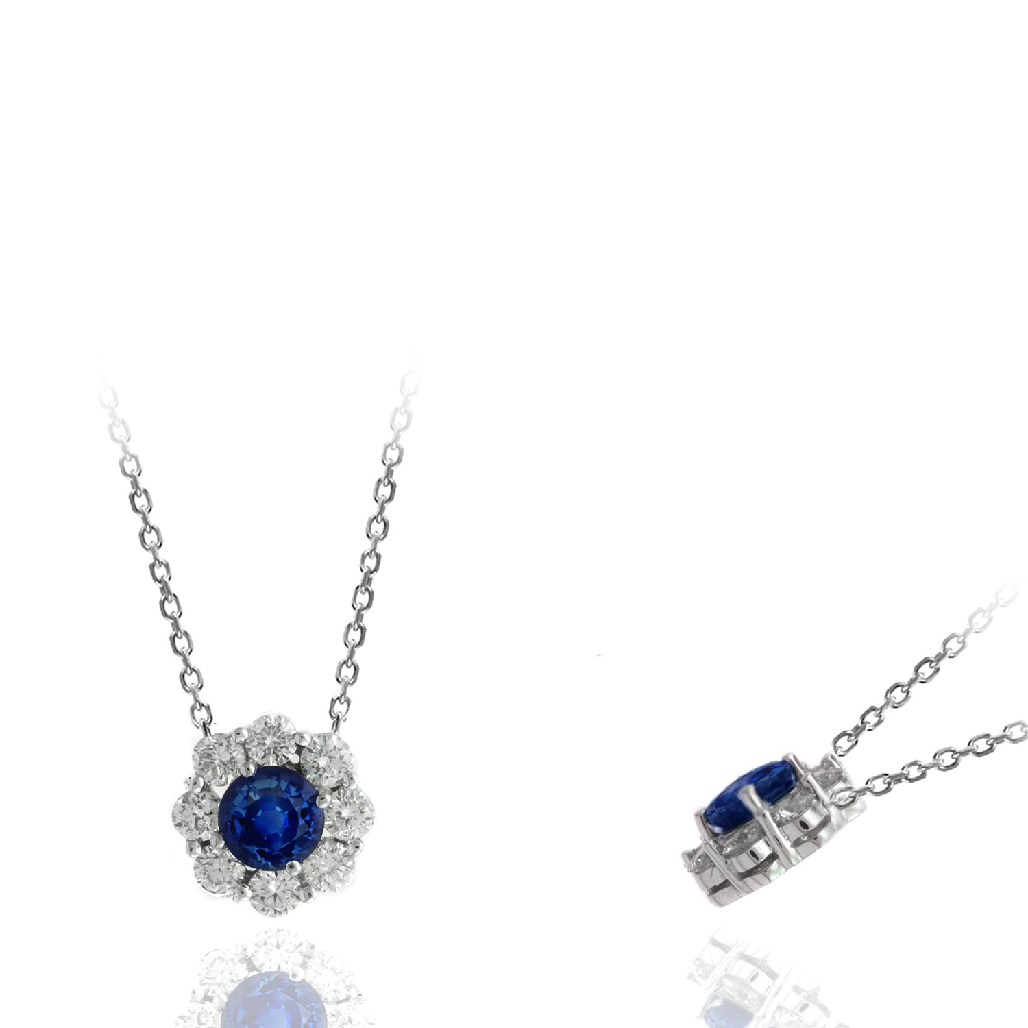 14K White Gold Sapphire and Diamond Pendant