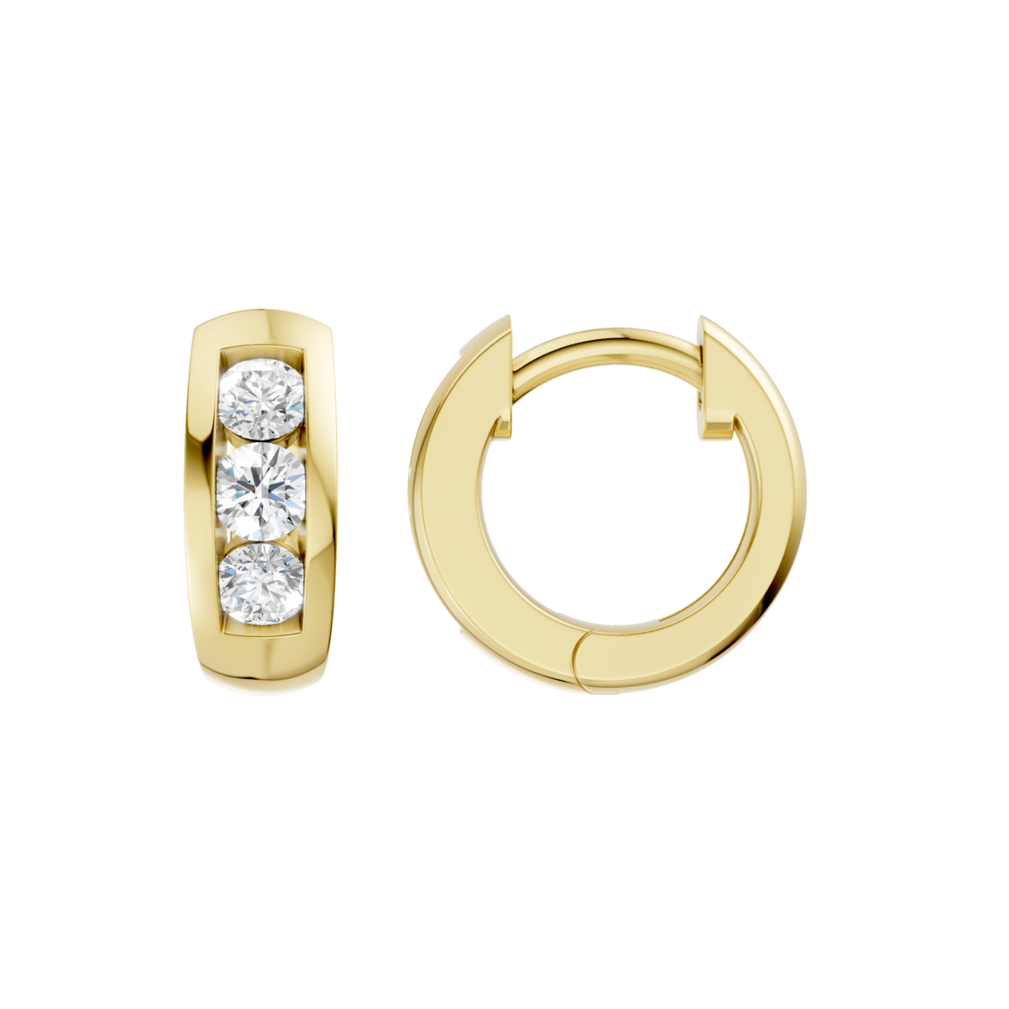 14K Yellow Gold Channel-Set Huggies Hoop Earrings