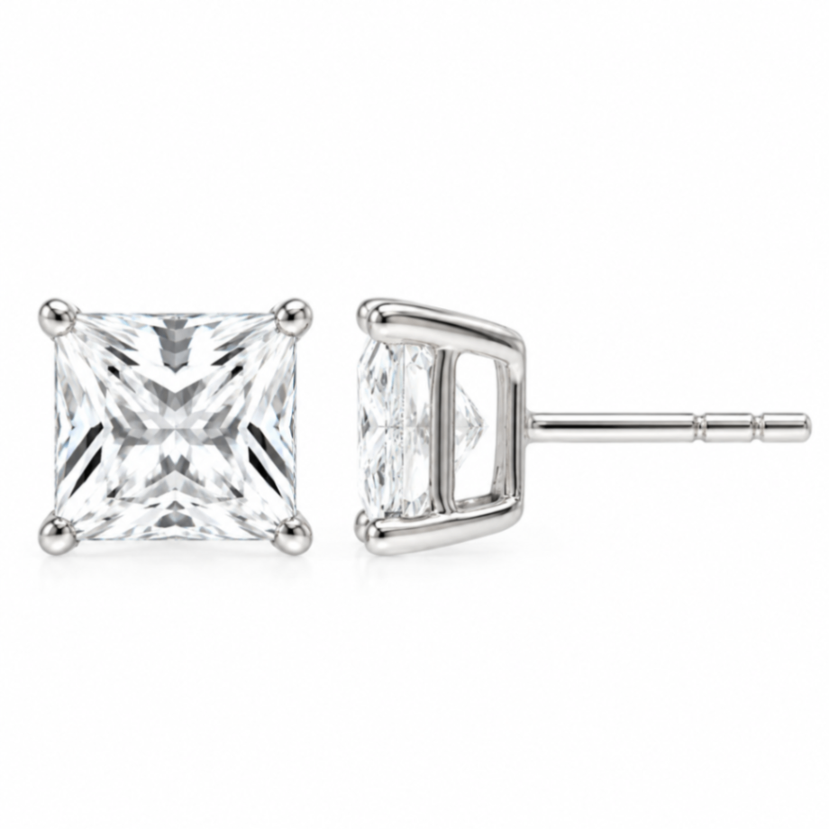 14K White Gold 2.00 CTTW Lab-Grown Princess-Cut Diamond Stud Earrings