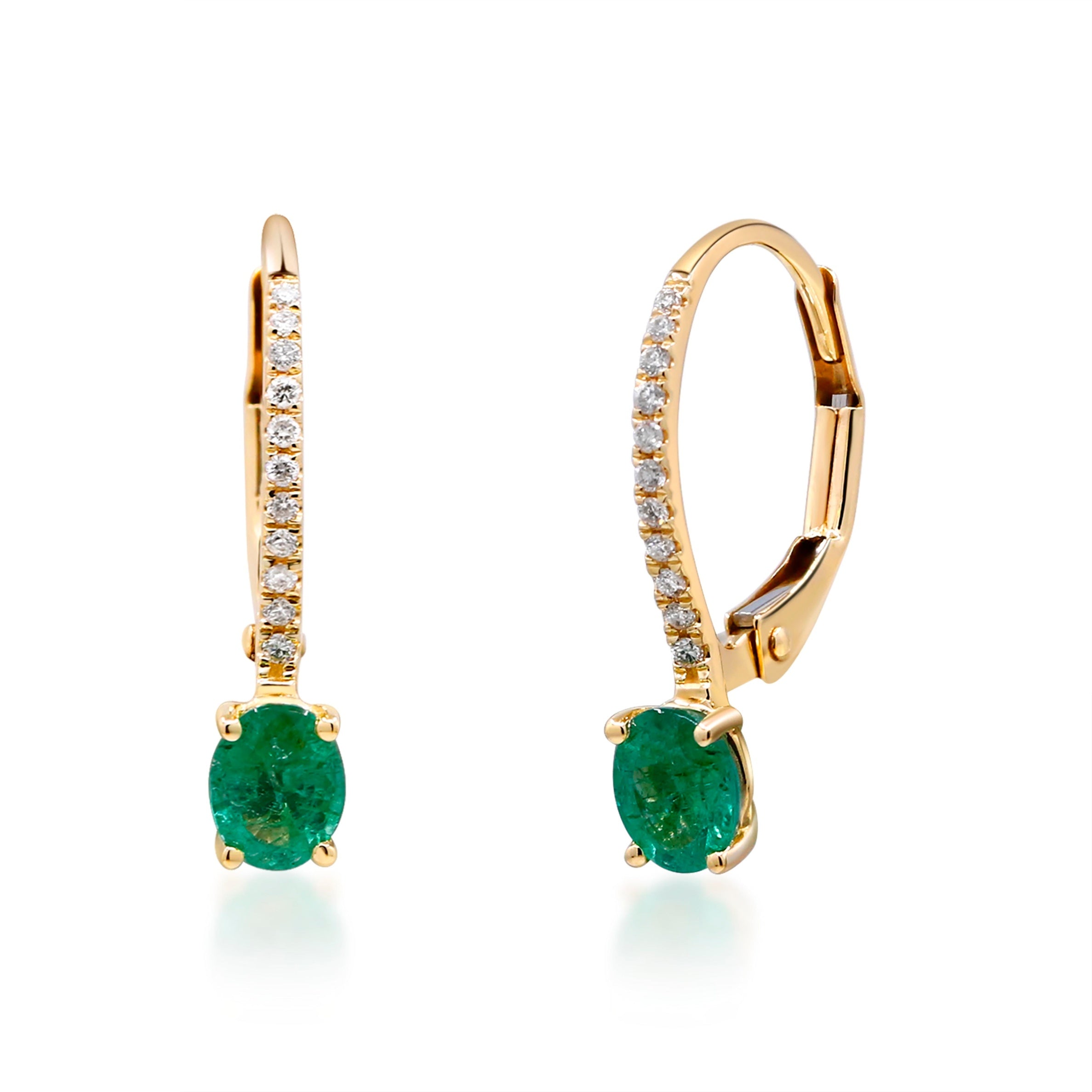 10K Yellow Gold Emerald and Diamond Drop Earrings