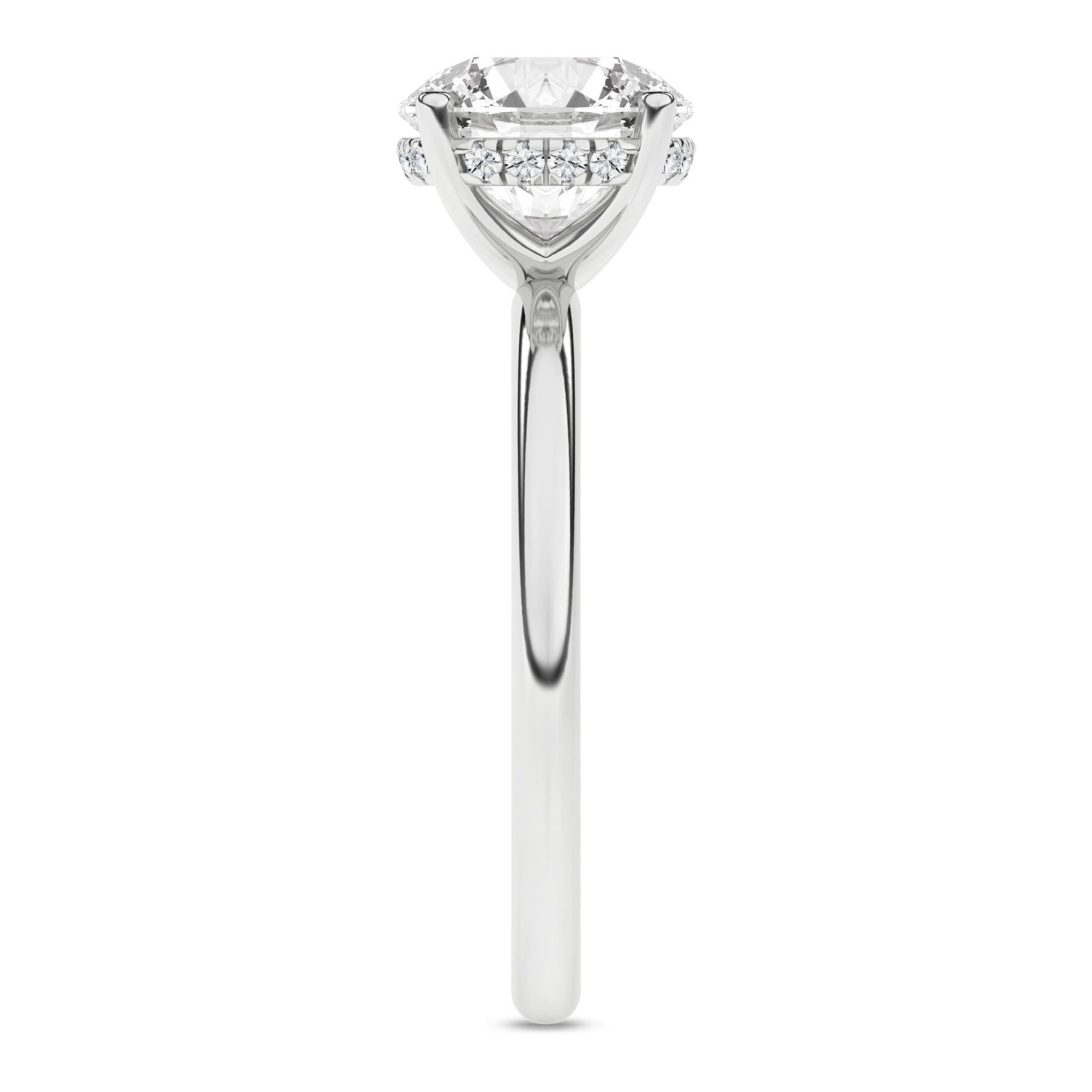 14K White Gold Hidden Halo Plain Shank Engagement Ring