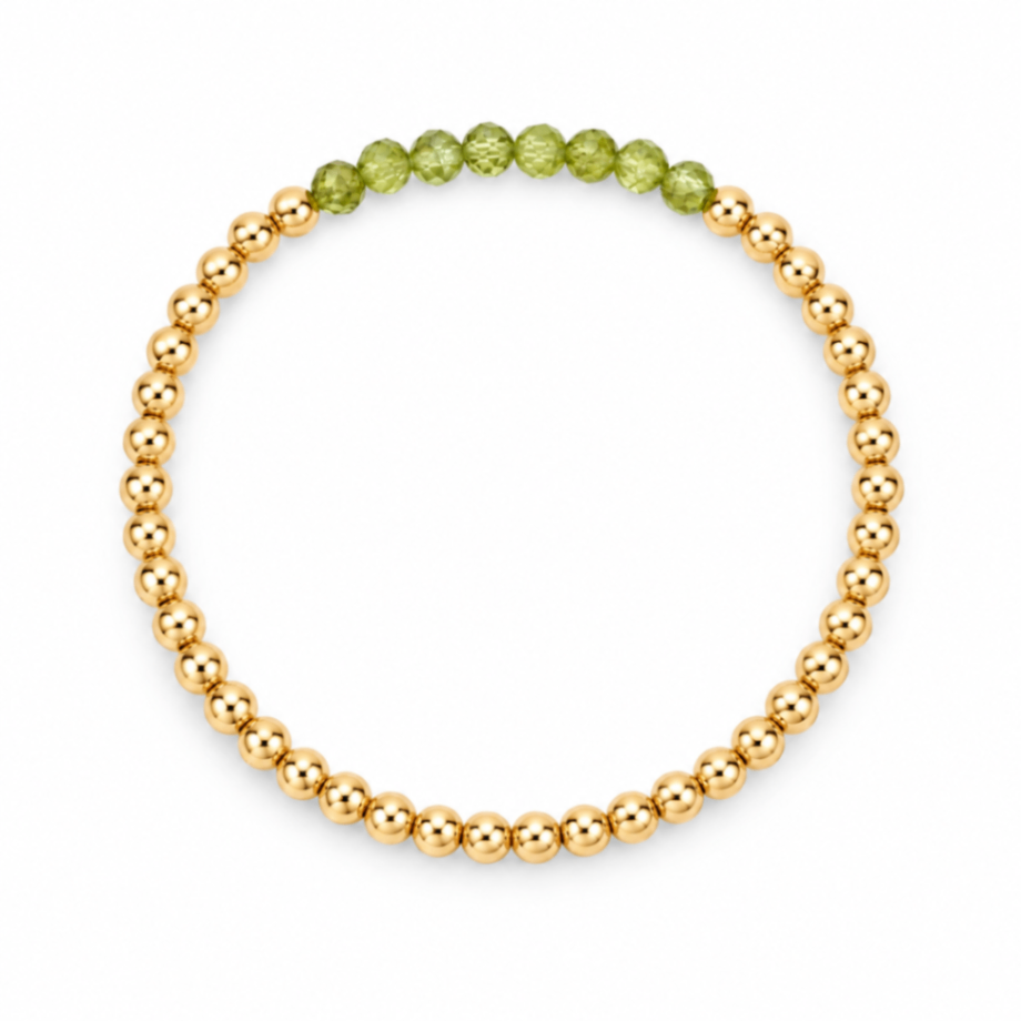 Peridot August Birthstone Bar Bead Bracelet - 4MM