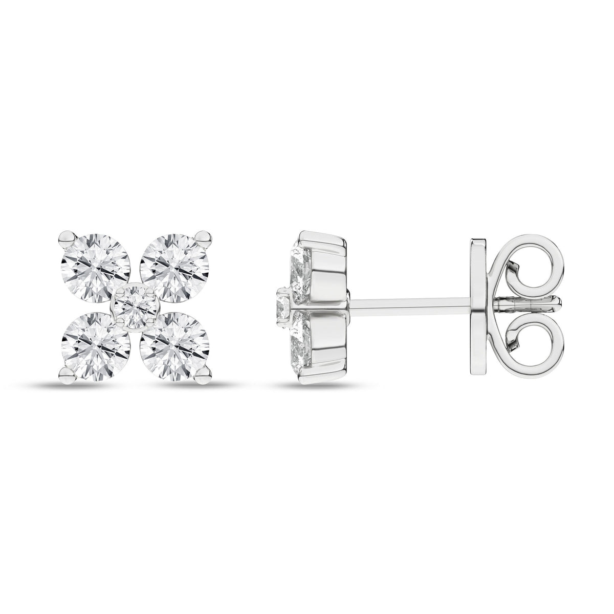 14K White Gold Flower Petal Stud Earrings