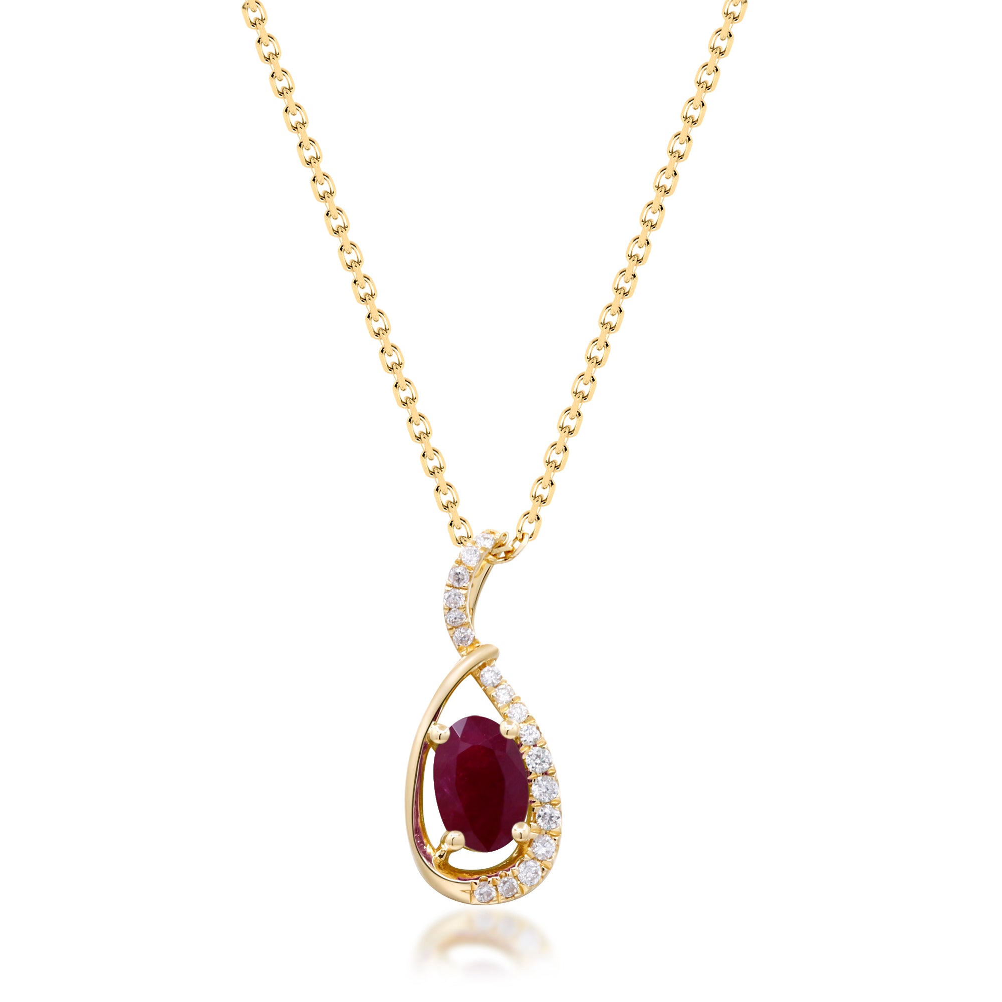 10K Yellow Gold Oval Ruby and Diamond Pendant
